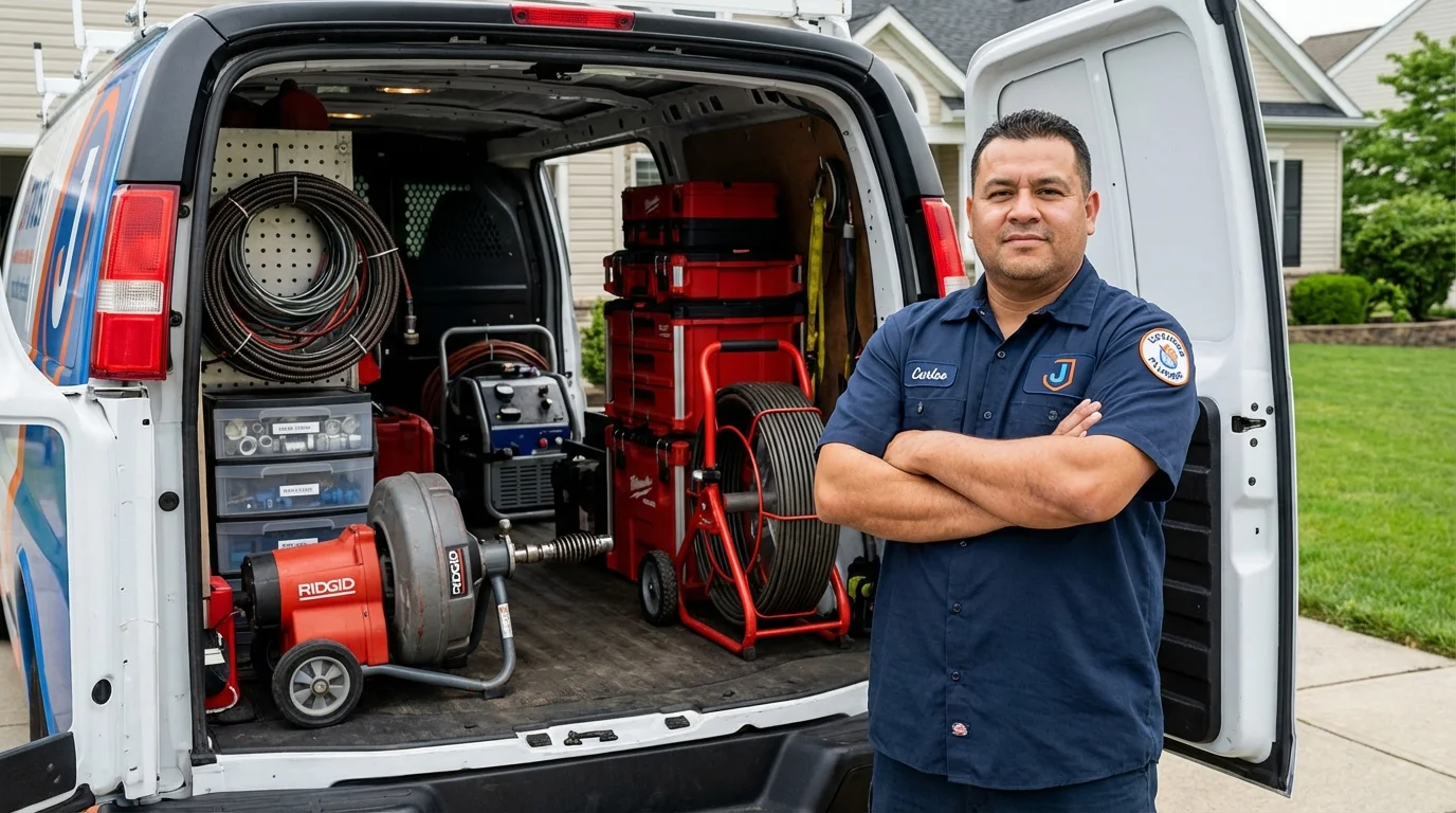 Professional drain cleaning equipment and Johns Plumbing LLC plumber in Catonsville
